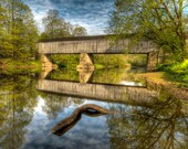 Rustic Photography - Covered Bridge Photograph - Spring - Landscape Photograph - Trees - Country - Reflection