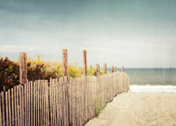 5x7 Beach Photography - blue beige brown sea ocean print seashore wall art shore decor dune modern fine art photograph, "Down to the Sea"