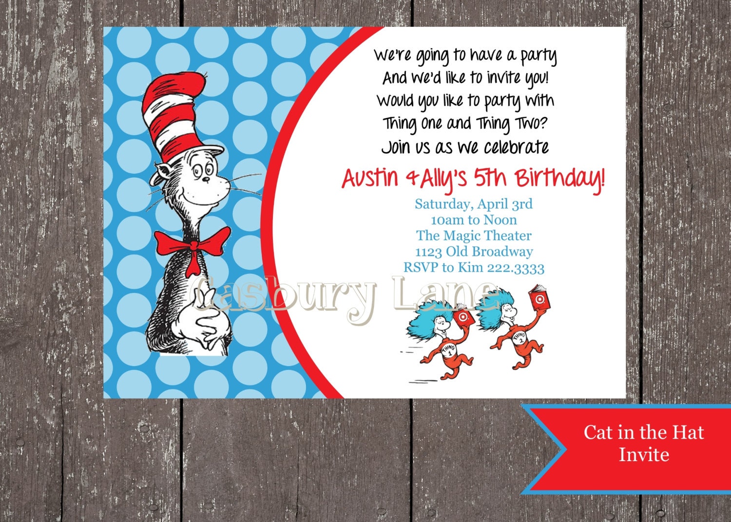 Printable Invitation-Cat In the Hat-Dr. Seuss Invite-Casbury Lane