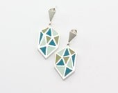 POLIEDRA sterling silver and polymer clay earrings in teal, mint green and olive green