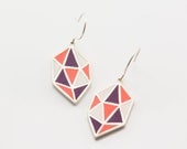 POLIEDRA sterling silver and polymer clay earrings in tangerine, purple and white