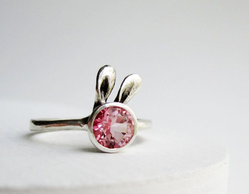 Pink Bunny Ring, Pink Topaz Sterling Silver Ring, MADE TO ORDER