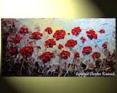 Original Art Abstract Painting Red Poppies Palette Knife Textured Spring Poppy Flower Landscape Floral Modern Home Decor 24x48" -Christine