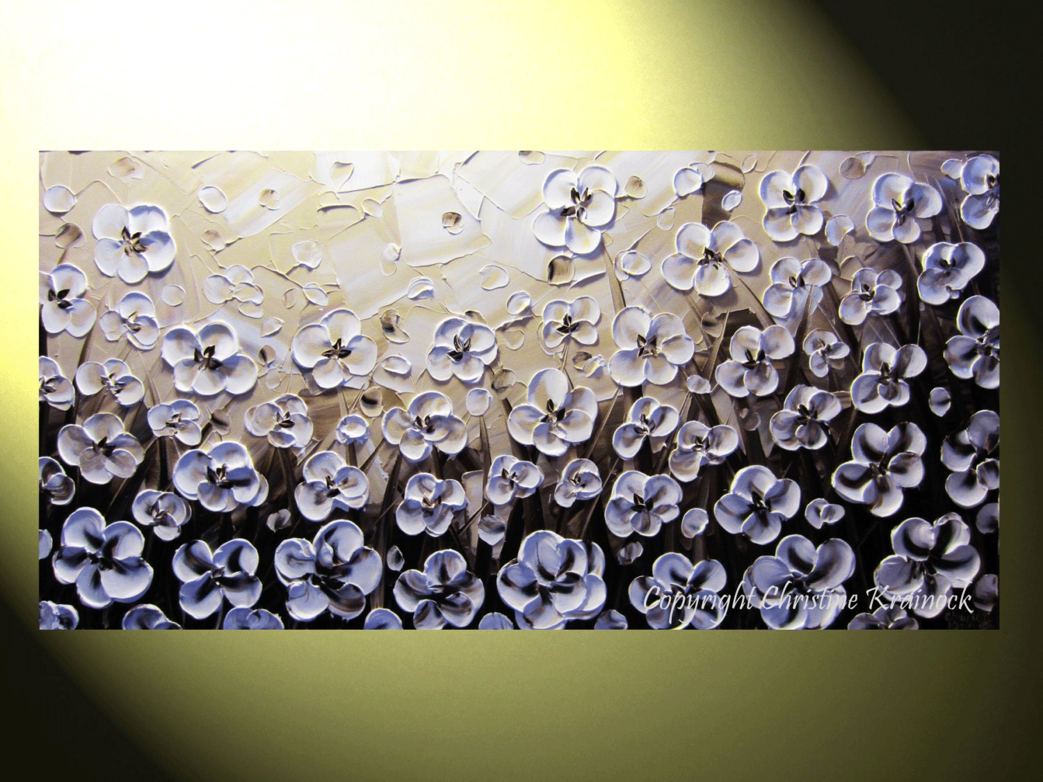 ORIGINAL Abstract Textured Painting, White Poppies Flowers Landscape, Modern Poppy, Palette Knife 24x48" -Christine