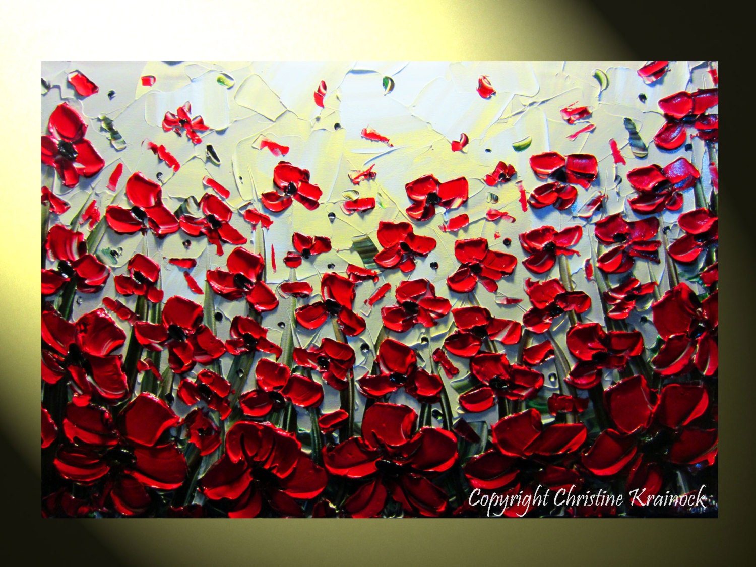 Original Art Abstract Painting Red Poppies Landscape Palette Knife Textured Flower Poppy Floral Large Spring Wall Decor 24x36" -Christine