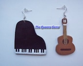 Handpainted Wood Piano and Guitar Earrings