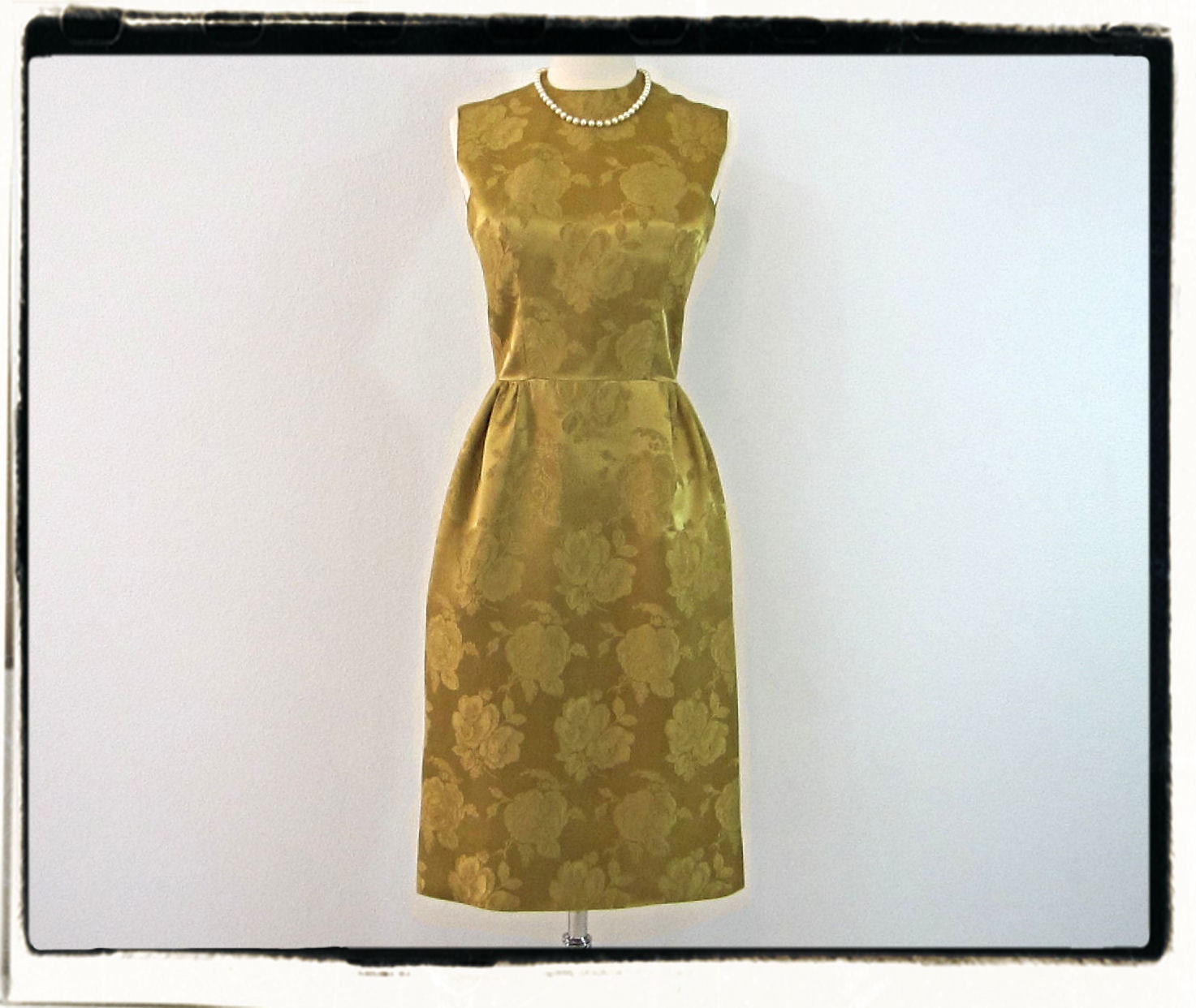 1950's-1960's Gold Silk Brocade Mad Men Wiggle Dress