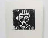 You are my cup of tea -Square Linocut Card- cream or white