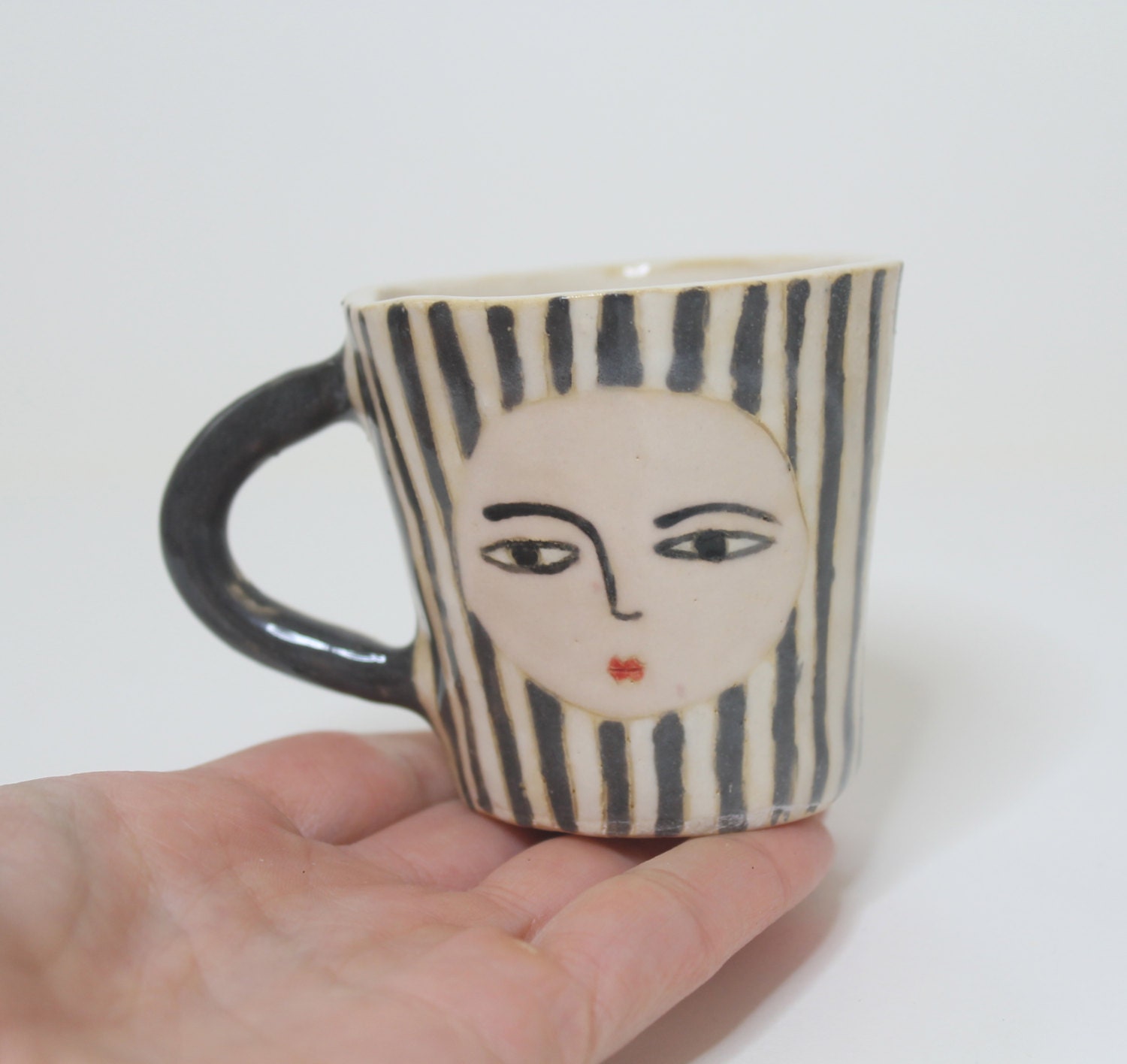 Grumpy Wonky Beauty - Double Espresso- Ceramic Striped Cup
