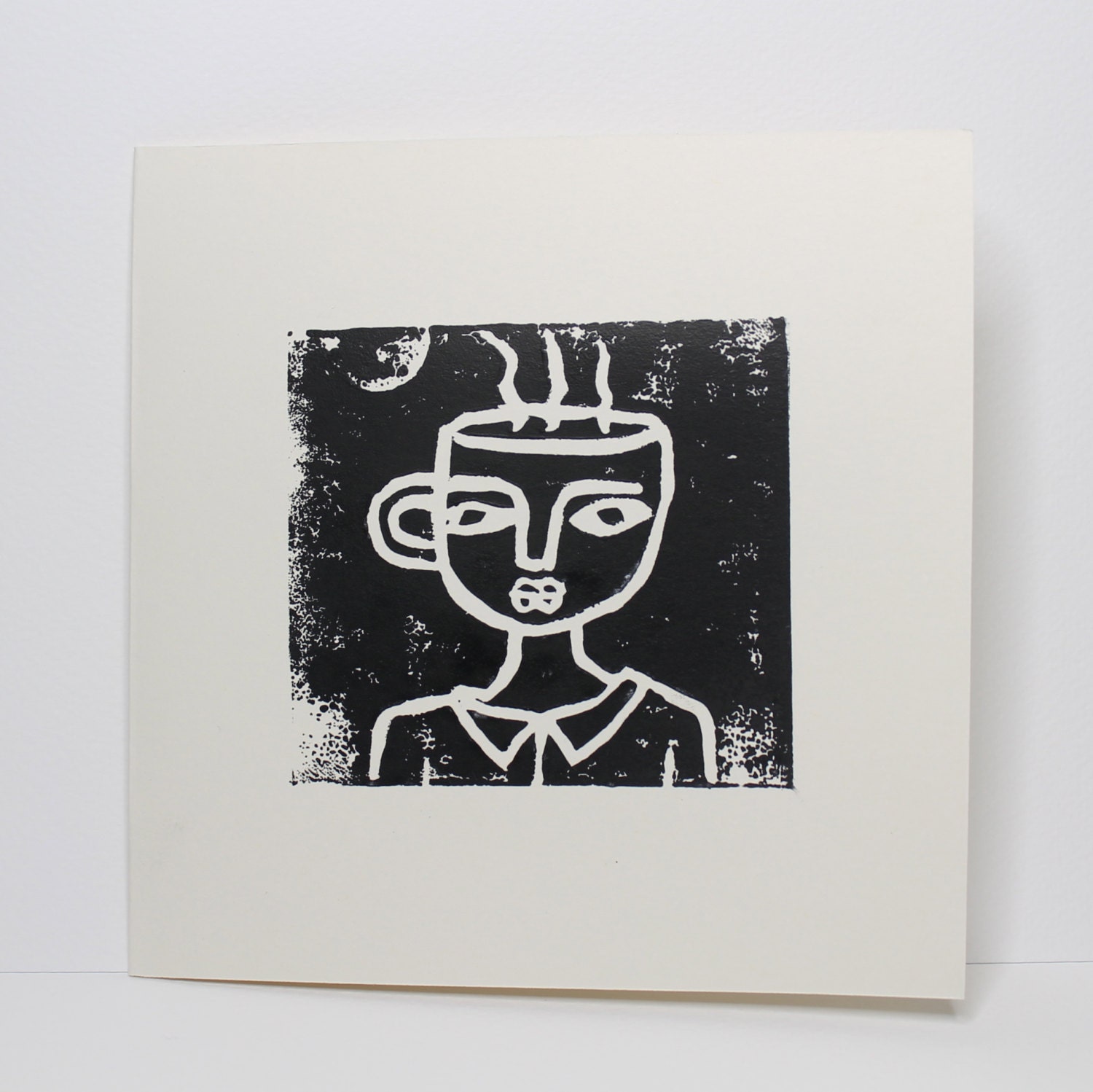 You are my cup of tea -Square Linocut Card- cream or white