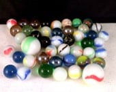 Vintage Toy Glass Marbles Two Shooters and 41 Marbles