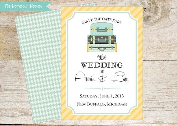 DIY Printable Vintage Suitcase Save the Date Cards Front and Back design Il_570xn