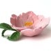 Felted brooch pink flower with green leaves - ready to ship
