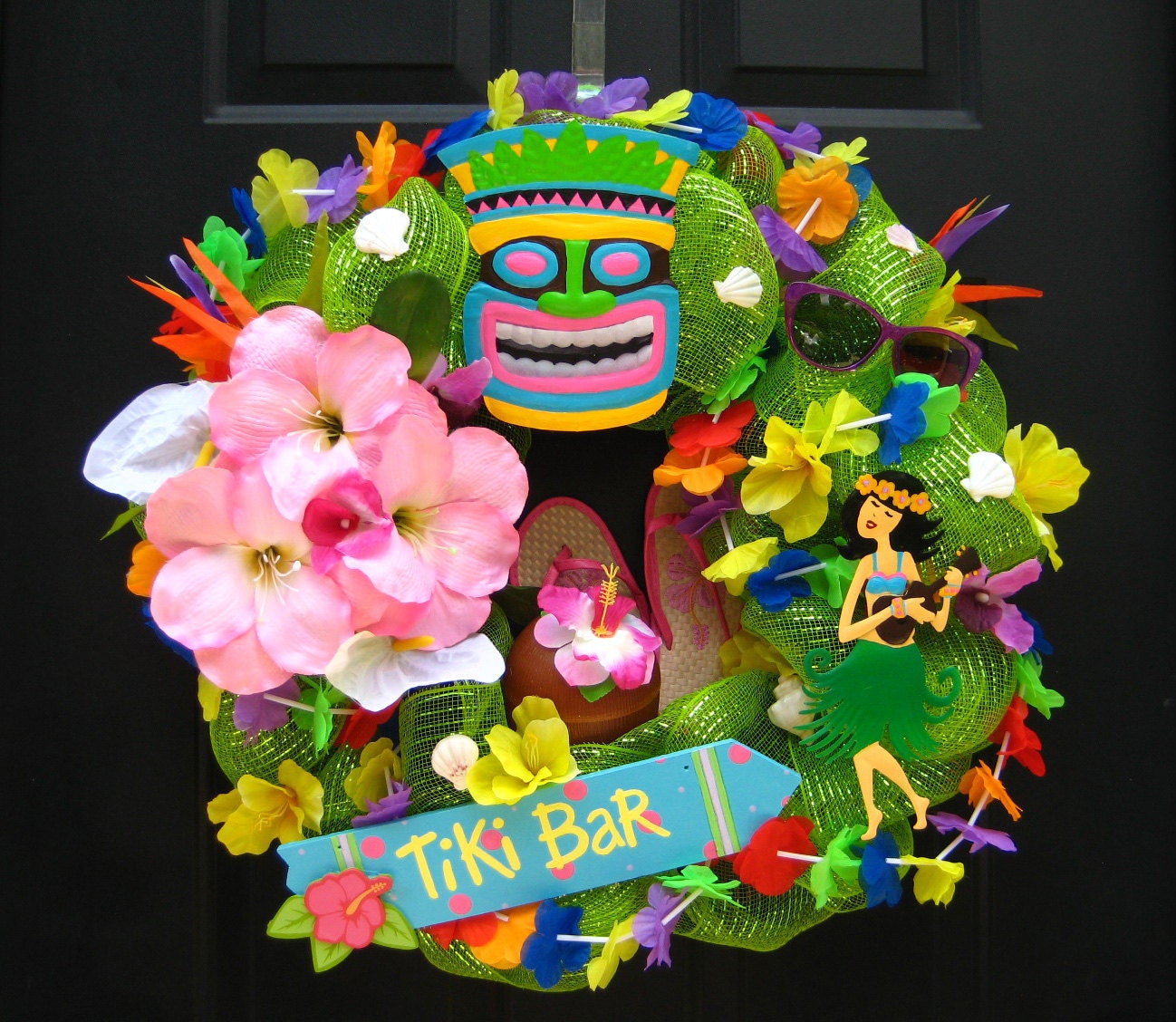 Hawaiian Luau Tiki Summer Beachy Wreath
