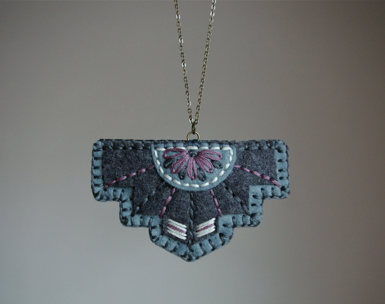 Wool Felt Necklace // Hand Embroidered // LoftFullOfGoodies