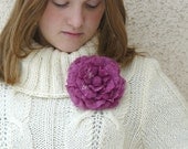 Flower pin. Pancy purple (african violet) silk flower. Nuno felt. Hand felted flower brooch. Silk and wool.