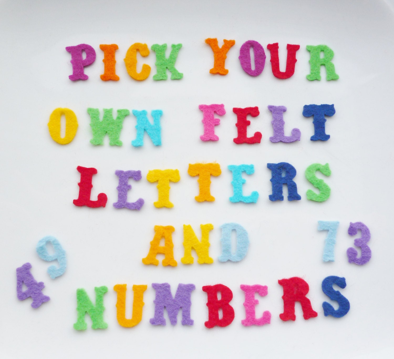 Felt numbers and felt letters. You choose colour and letter combinations. Alphabet felt Set of 60 letters and numbers  Die cut felt letters