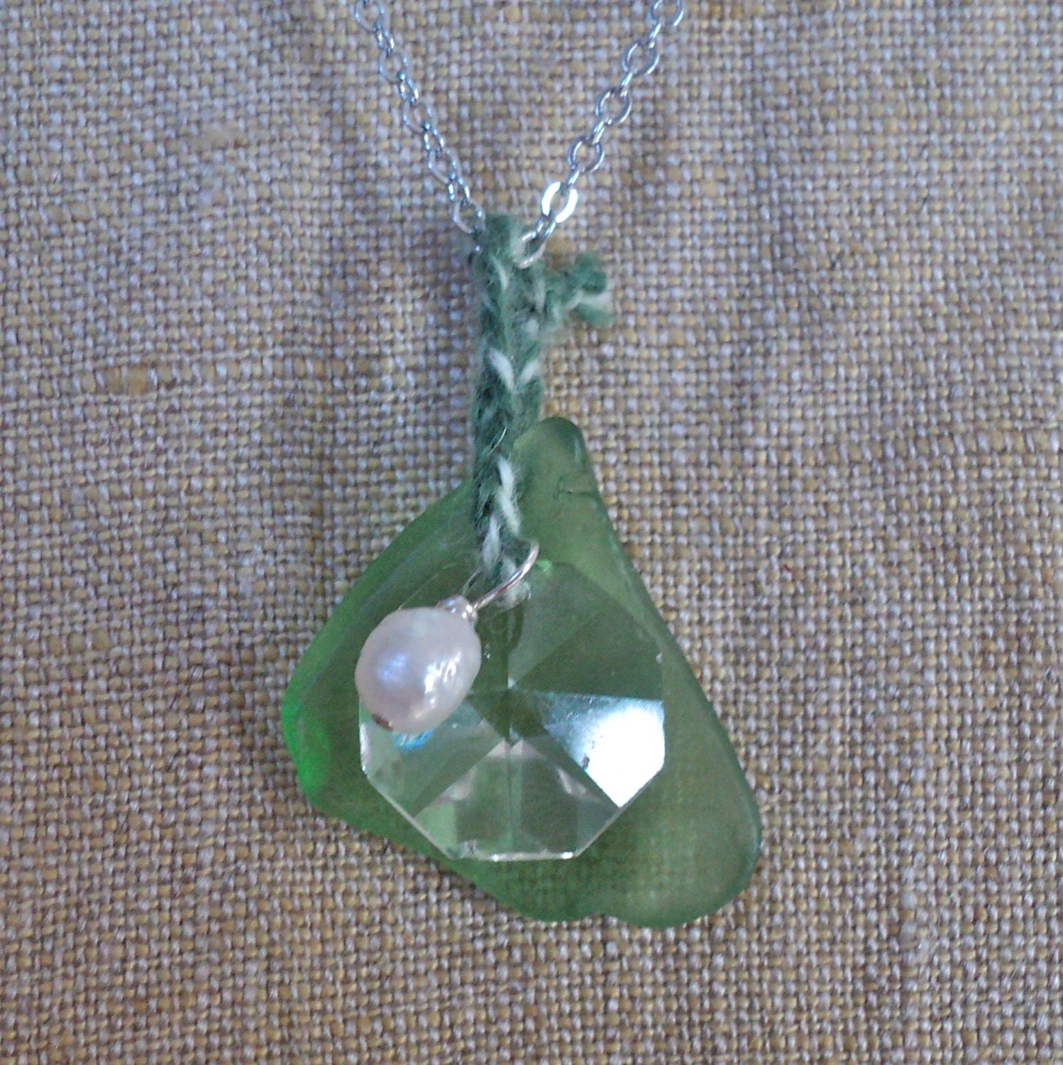 New Jersey sea glass pearl crystal silver necklace