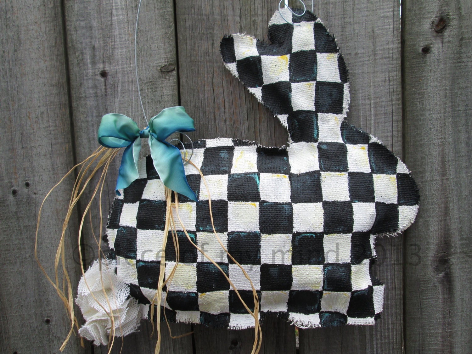 Bunny Burlap Door Hanger Mackenzie Childs Inspired