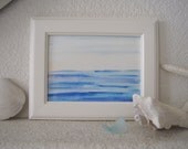 Original Watercolor 5x 7 Painting Of The Sea In Blues With White Frame Beach Home Decor