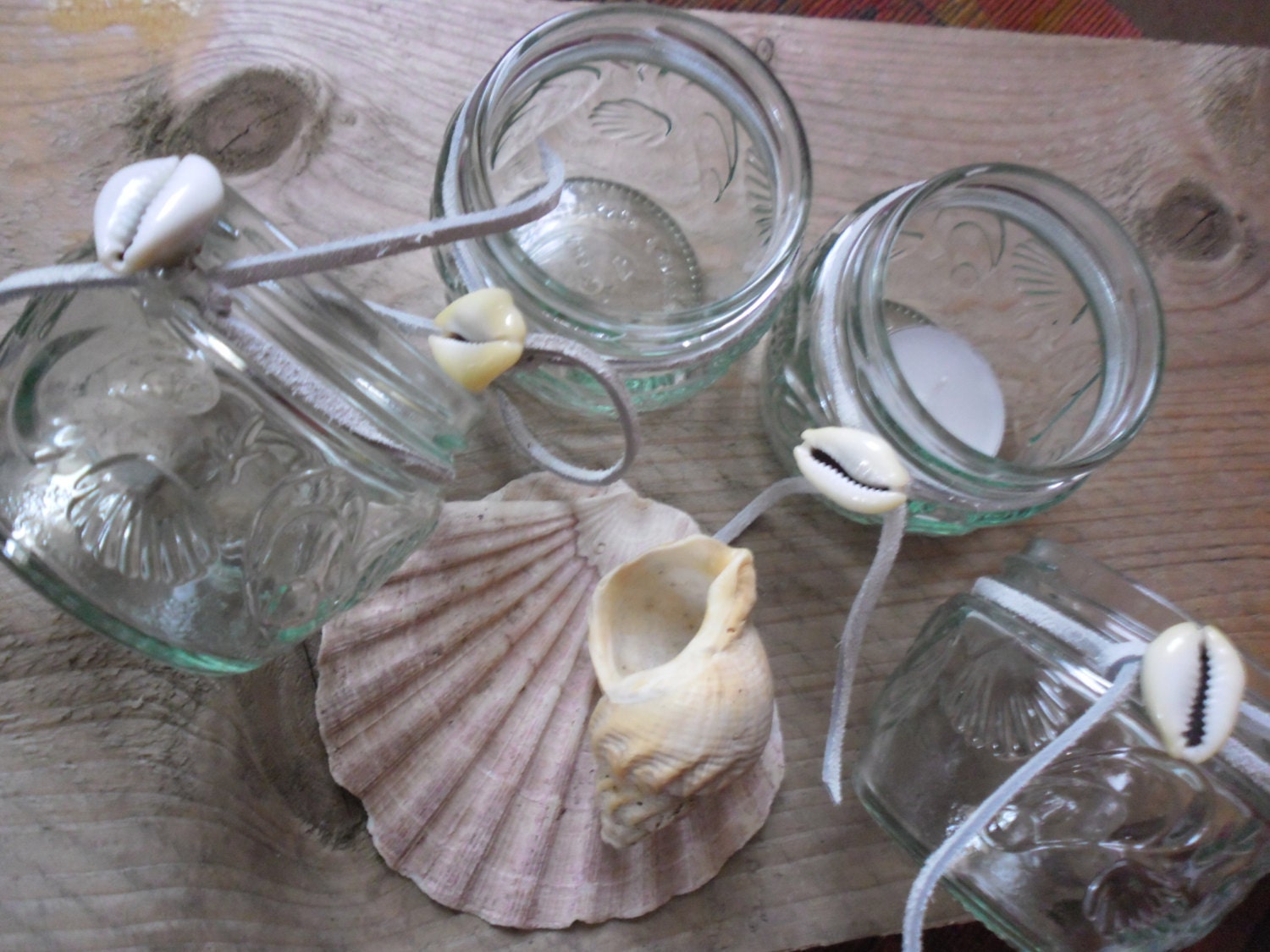Votive candle holders - tea light table candle holders rustic beach seashore