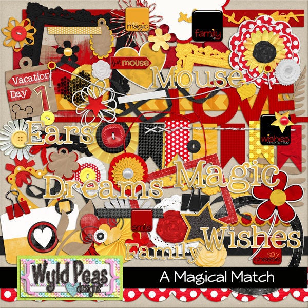 Mickey Minnie Digital Scrapbooking Kit "A Magical Match" Bundled kit