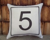 Burlap Number Pillow - Decorative Pillow - Burlap Pillow - Industrial Decor - Other Colors Available