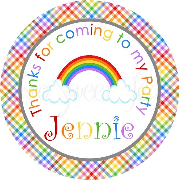 15 Rainbow Treat Tags Circle square scalloped gingham party favor tag sticker label candy art paint