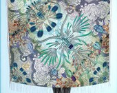Pure heavy silk satin blue print large scarf COPEPODA