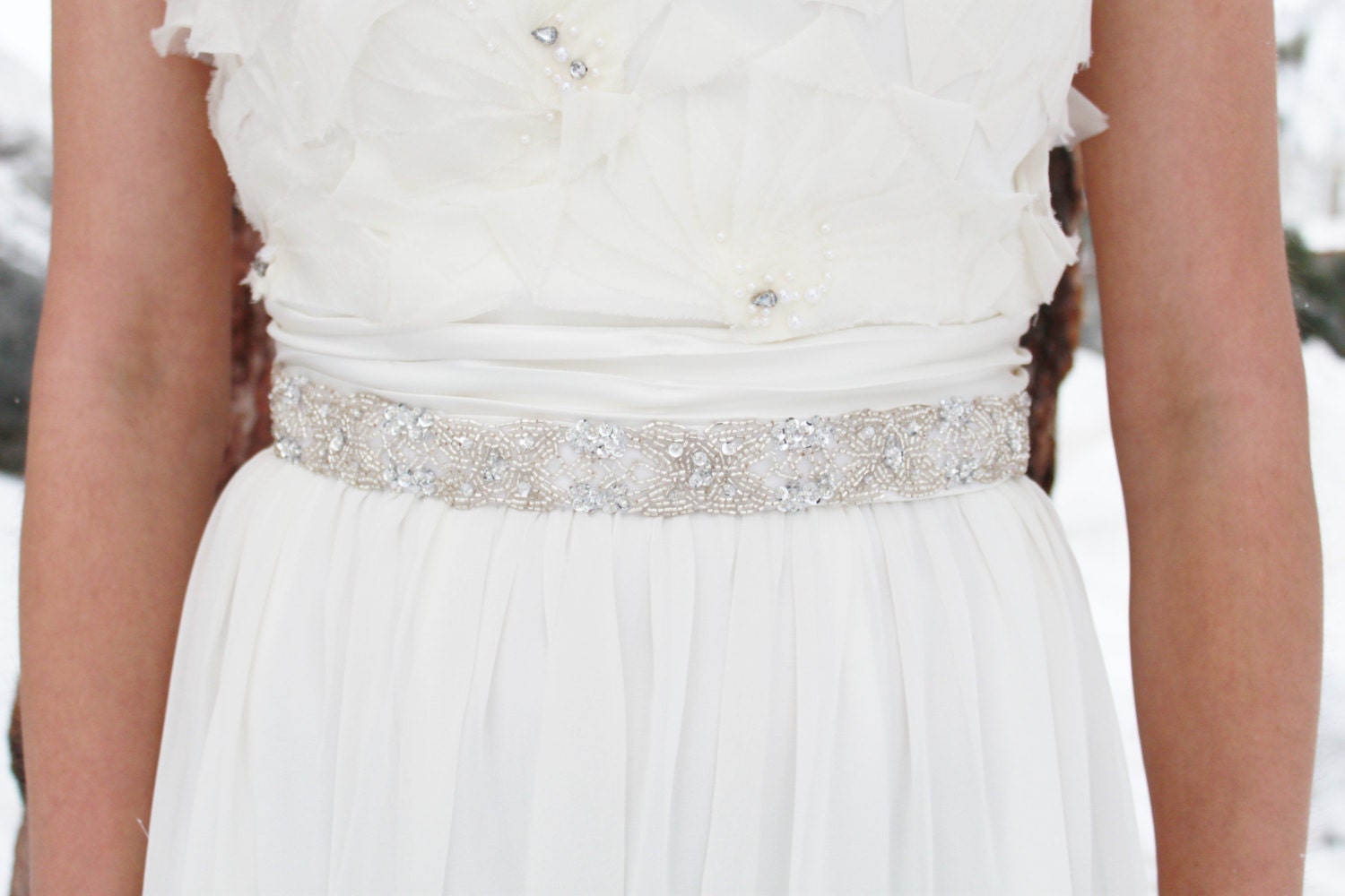 ALICE sash - Silver/Clear Beaded Bridal Wedding Sash, Bridal Belt