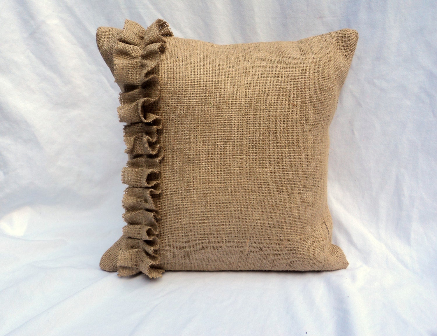 Burlap Pillow Covers with Ruffles 16 x 16 French Farmhouse Shabby Chic Decor