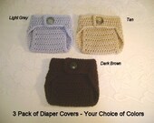 3 Pack of Crochet Diaper Covers - Your Choice of Colors - Photo Prop - Available in Newborn, 3 to 6 and 6 to 12 Month