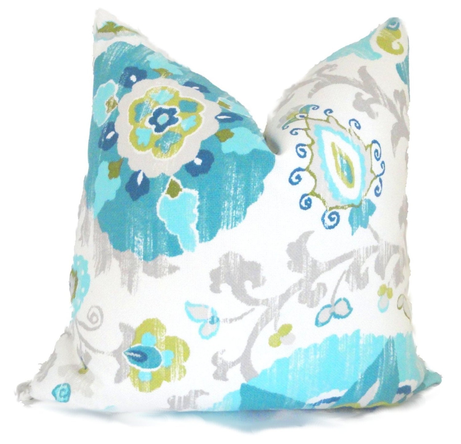 Turquoise Suzani Indoor Outdoor Decorative Pillow Cover, 18x18, 20x20, 22x22 or lumbar