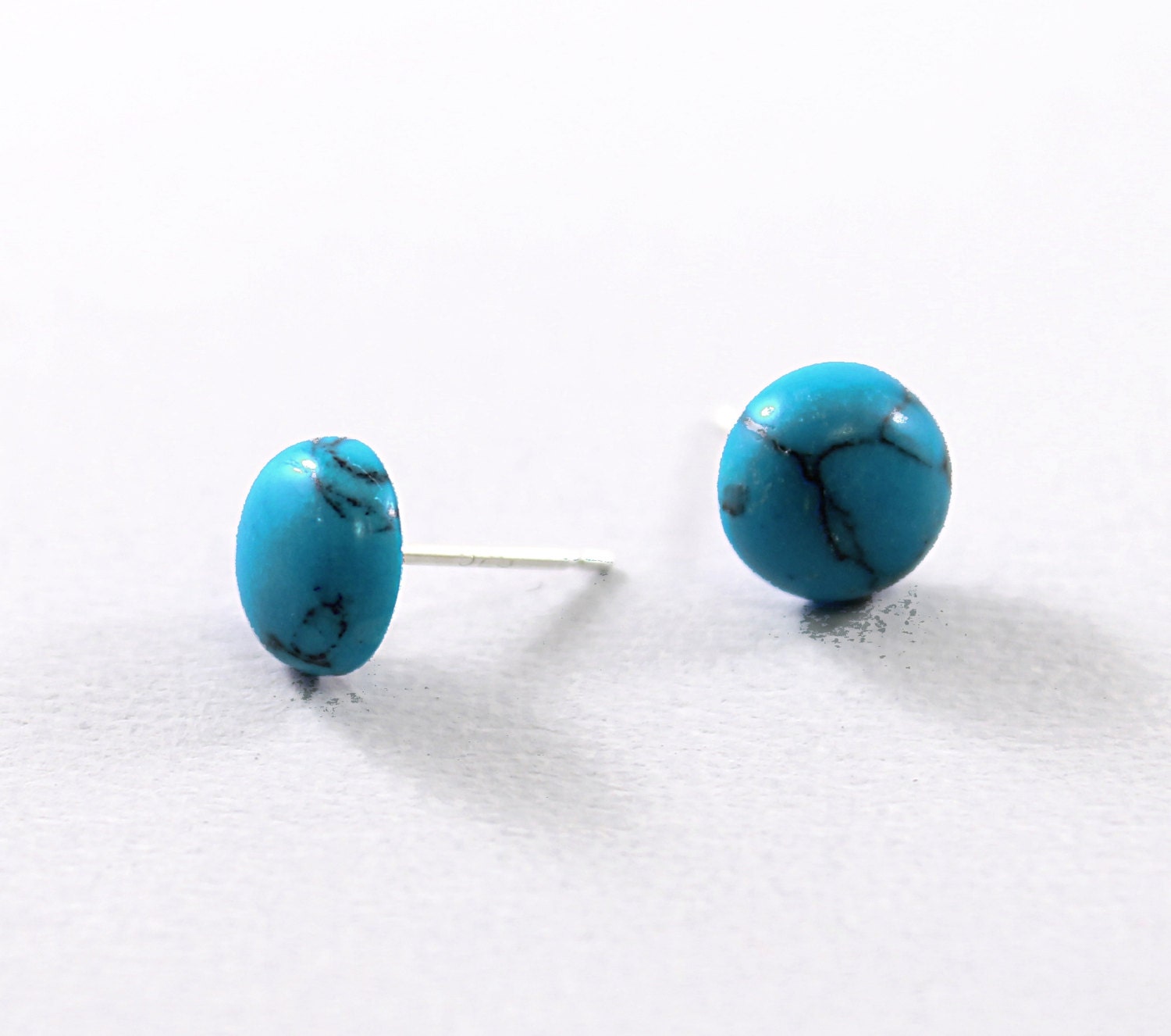 Sterling silver turquoise earrings ear studs blue