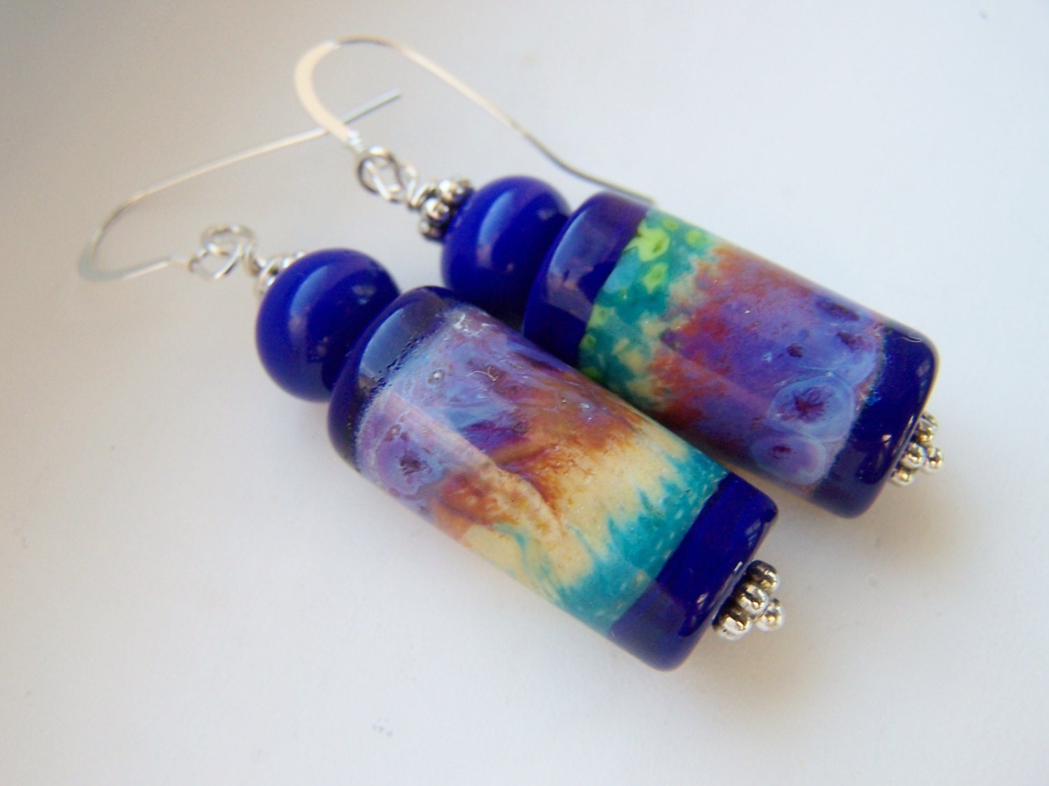 Lampwork Earrings Sterling Silver Cobalt Blue