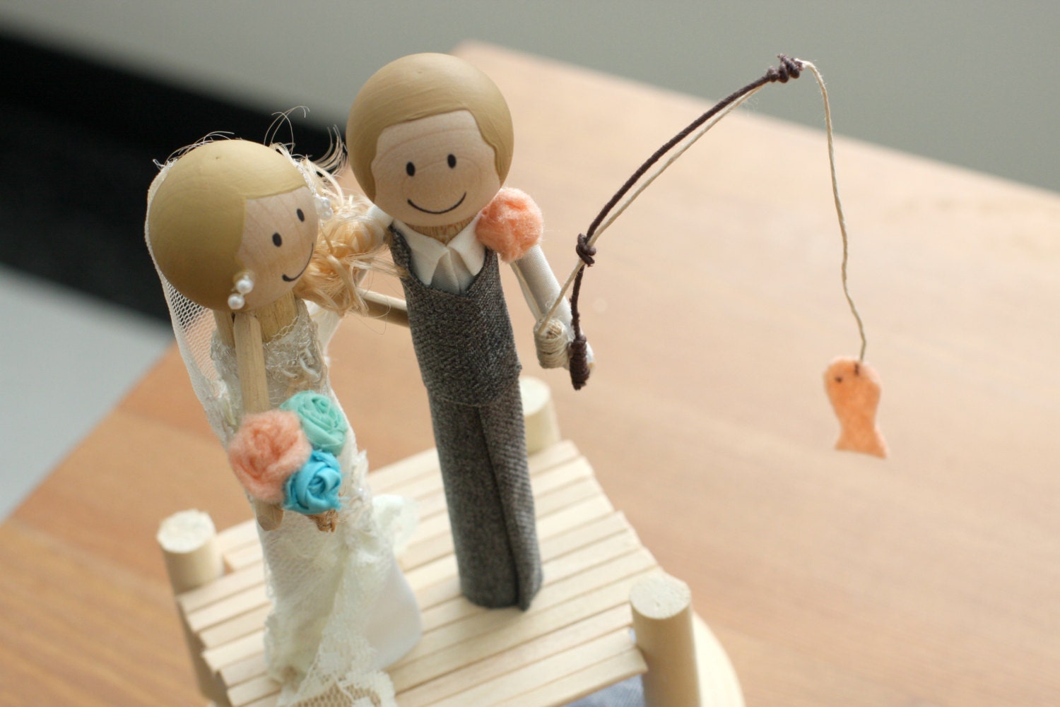 Cake Topper- Handmade Keepsake Wedding Topper- custom made wood bride and groom with scene