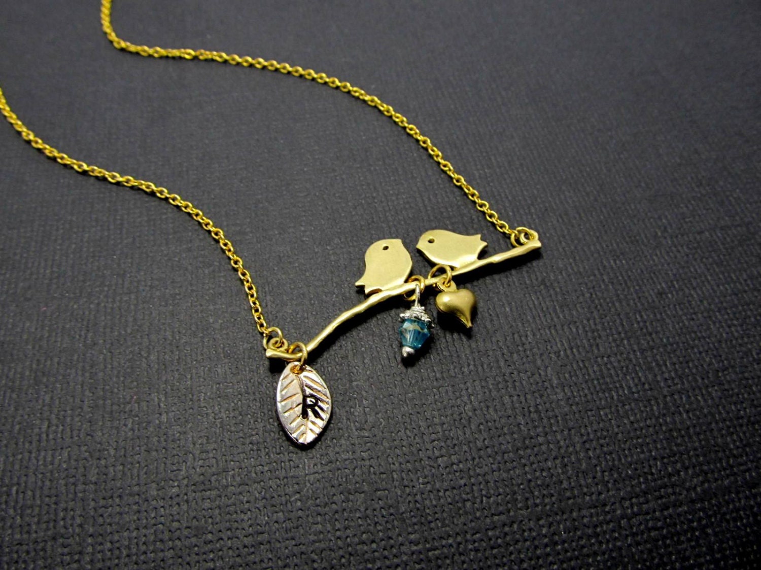 Personalized Love Birds Necklace,Hand stamped Necklace,Two Lovebirds, Bridal Shower Gift- FREE SHIPPING.