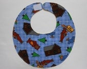 Baby Bibs, four soft layers, reversible, blue plaid , going to the cabin