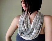 Floral Infinity Scarf - Striped Loop Scarf - Pear Green Floral Pattern and Stripes - Womens Spring Circle Scarf