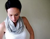Gray Infinity Scarf - Cotton Jersey Infinity Loop Scarf - Lightweight Heather Gray Circle Scarf Cowl