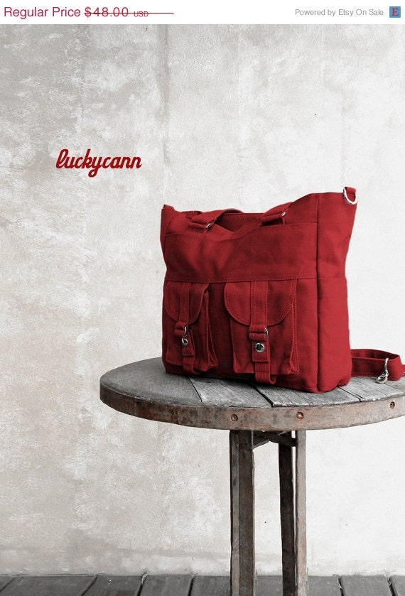 SUMMER SALE BAILEY // Dark Red // 023 // Luckycann // Handmade // Everyday Canvas Bag // Sale