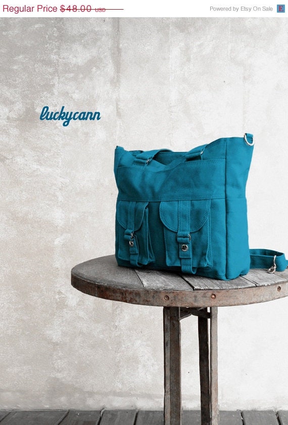 Fathers day sale BAILEY // Teal // 024 // Luckycann // Handmade // Everyday Canvas Bag // Sale