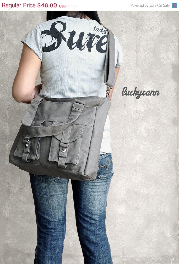 Fathers day sale BAILEY // Dark Grey // 021 // Luckycann // Handmade // Everyday Canvas Bag // Sale