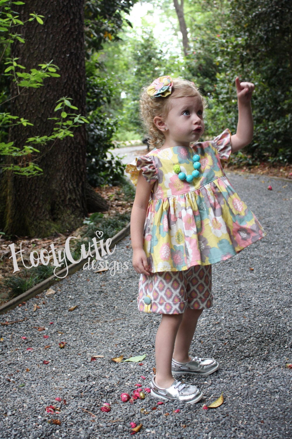 Summer Blooms Set - Flutter Sleeve Top and Cuffed Shorts Set