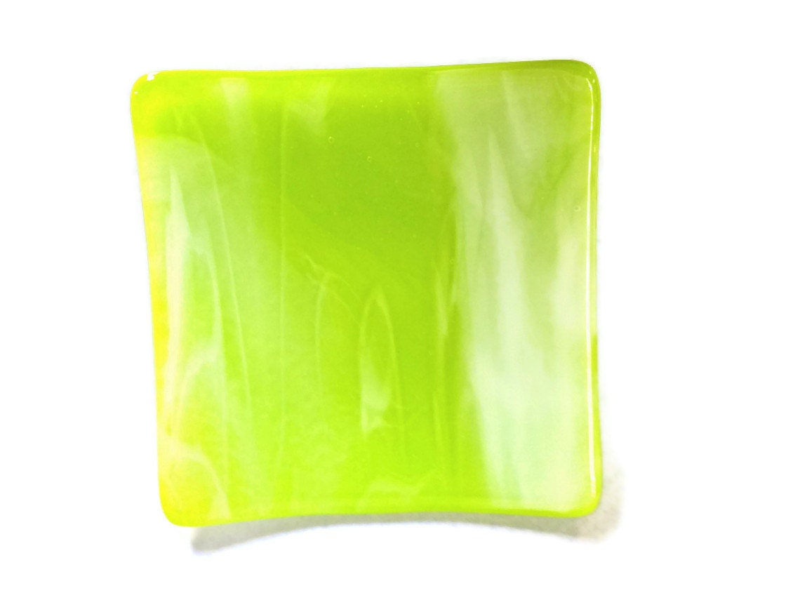 Fused Glass Votive Candle Holder  Square Sushi Style Green and White Swirls 315