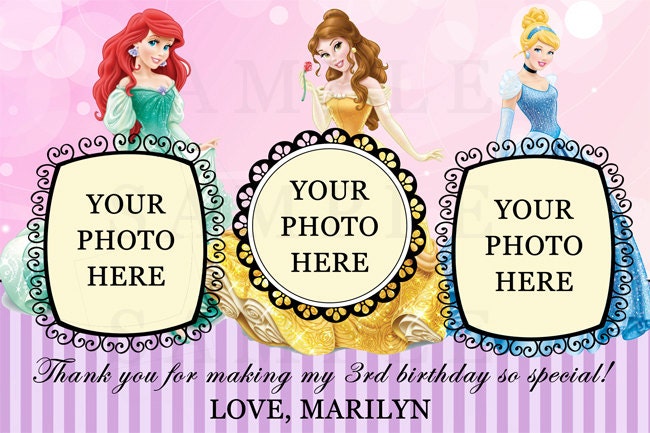 3 Photo Disney Princess Thank You Card - Digital File - You Print - Customized Il_170x135