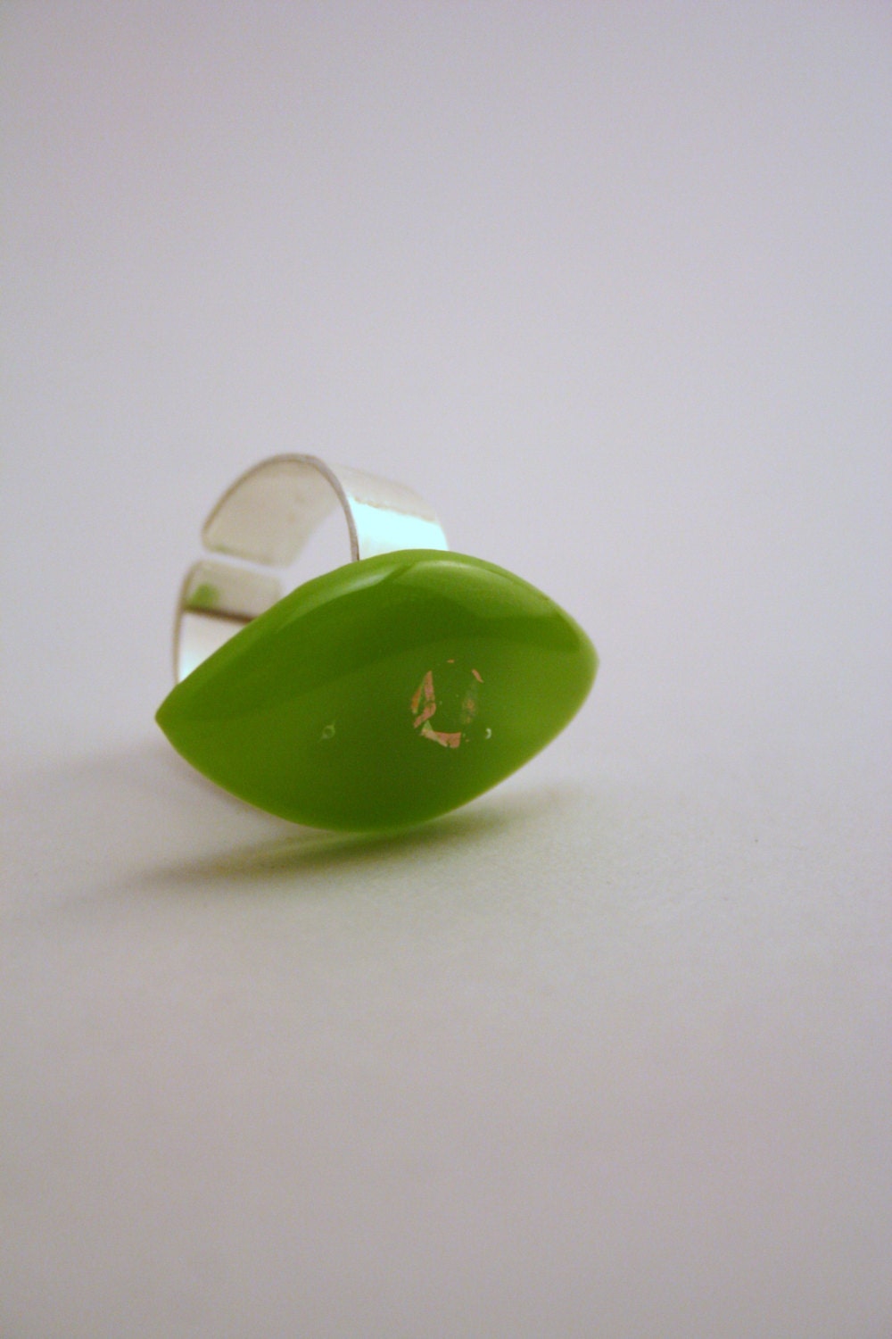 Spring Green Glass Leaf Adjustable Ring for her