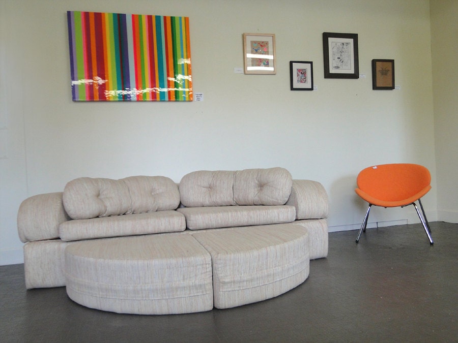 Vintage Mid Century High Density Foam Eight Piece Sectional Sofa Round