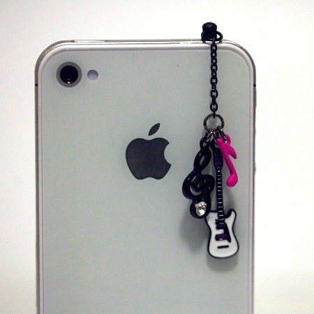Kawaii MUSIC NOTES with GUITAR Iphone Earphone Plug/Dust Plug - Cellphone Headphone Handmade Decorations
