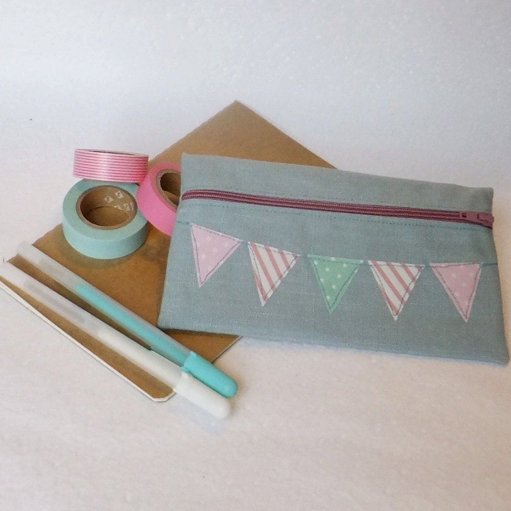Pink and Mint Bunting Pencil Case